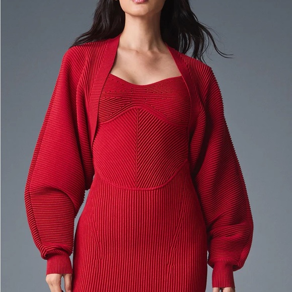 Elegant Red Ribbed Dress - Picture 1 of 5